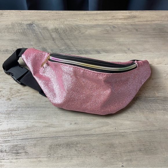 Pink glitter fabric bum bag fanny pack summer child’s zip buckle belt money - Picture 1 of 6